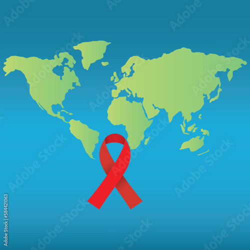 Earth map with red ribbon, world AIDS day awareness