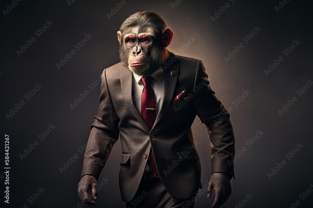 Anthropomorphic monkey in a smart suit. AI generated, human enhanced. Anthropomorphic monkey in a smart suit. AI generated, human enhanced.