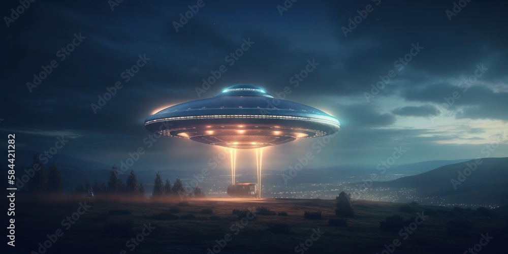 Photorealistic UFO in the sky at night. AI generated, human enhanced Photorealistic UFO in the sky at night. AI generated, human enhanced