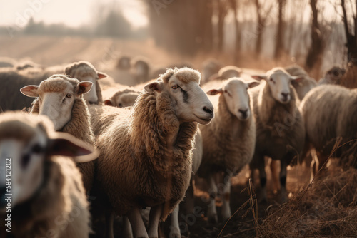 flock of sheep farm animals Generative AI