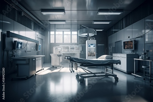 Interior of a surgical ward or intensive care unit. Operating room in a hospital. AI generated, human enhanced