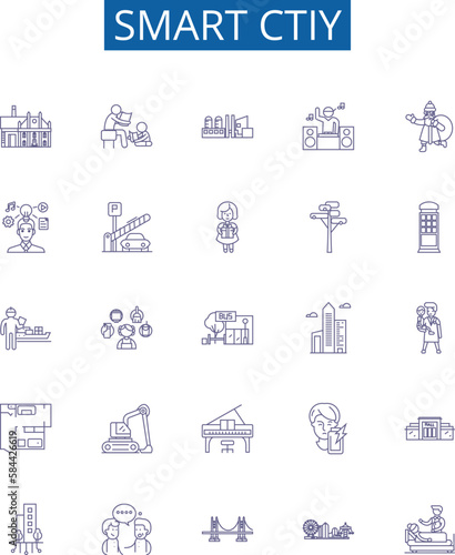 Smart ctiy line icons signs set. Design collection of Smart, City, IoT, Automation, Surveillance, Connected, Infrastructure, Sustainability outline concept vector illustrations