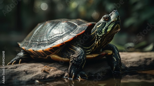 close up turtle in nature forest, Generative Ai