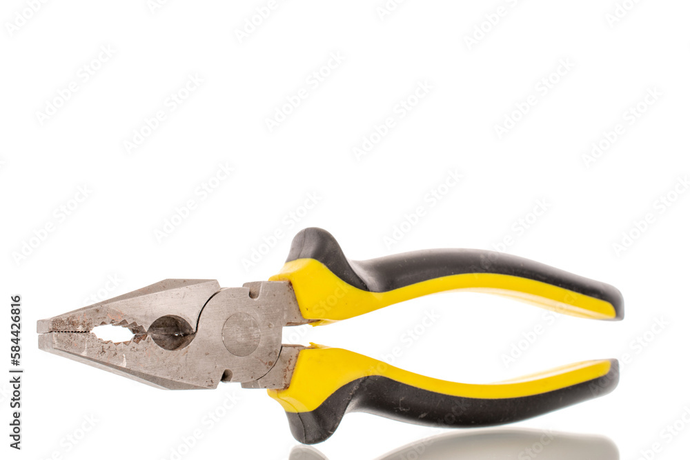 Obraz premium Single combination pliers, macro, isolated on white background.