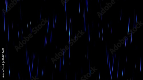 Meteor shower of the effect 4K video, black background transparent. Blue lighting comets falling down from the black space. Shooting star Comets Rain Down from Outer Space.