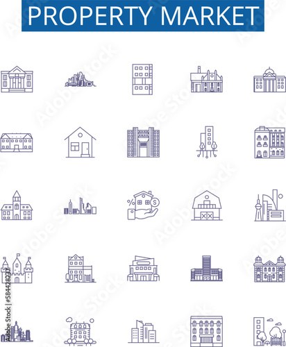 Property market line icons signs set. Design collection of real estate, property, housing, market, investments, sales, homes, prices outline concept vector illustrations