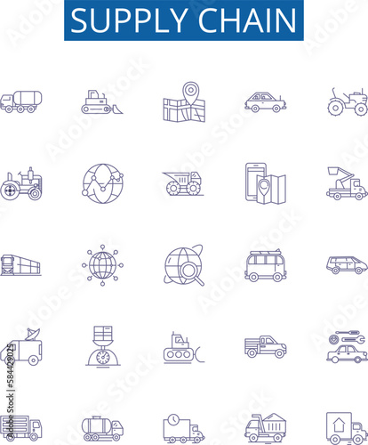 Supply chain line icons signs set. Design collection of Logistics, Supply, Distribution, Procurement, Flow, Management, Manufacturing, Delivery outline concept vector illustrations