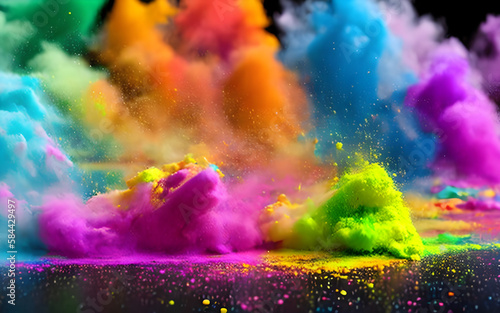 Colorful holi powder explosion created with generative ai