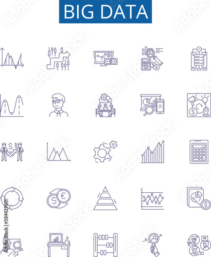 Big data line icons signs set. Design collection of Analytics, Storage, Predictive, Mining, Hadoop, Cloud, AI, Processing outline concept vector illustrations