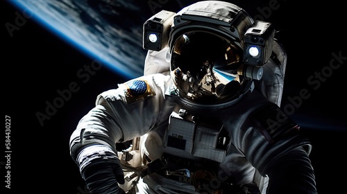 Fototapeta Naklejka Na Ścianę i Meble -  Spacewalking Astronaut With Earth in Background