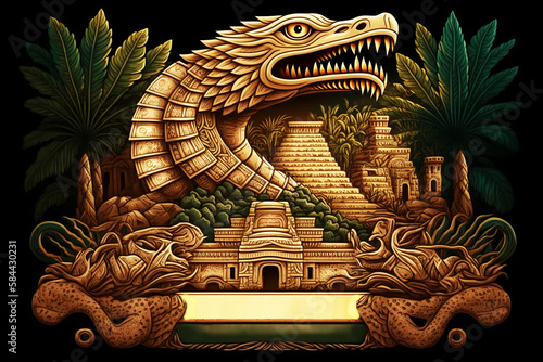 Quetzalcoatl. Incredible illustration for t-shirt. Generative AI. photo