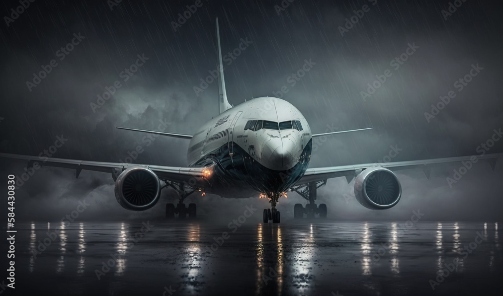 a large jetliner sitting on top of an airport runway. generative ai a large jetliner sitting on top of an airport runway. generative ai
