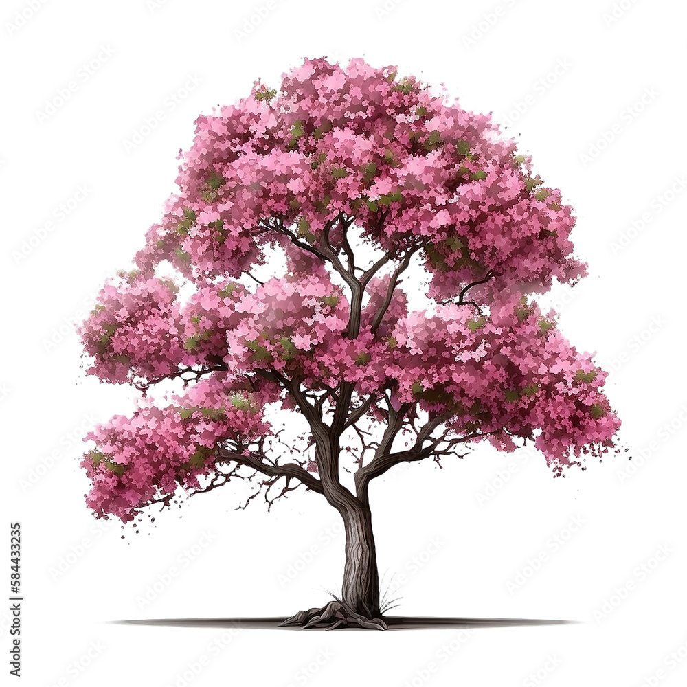 Cherry blossoms Pink spring tree on Isolated Transparent png background. 3D illustration spring. Generative ai