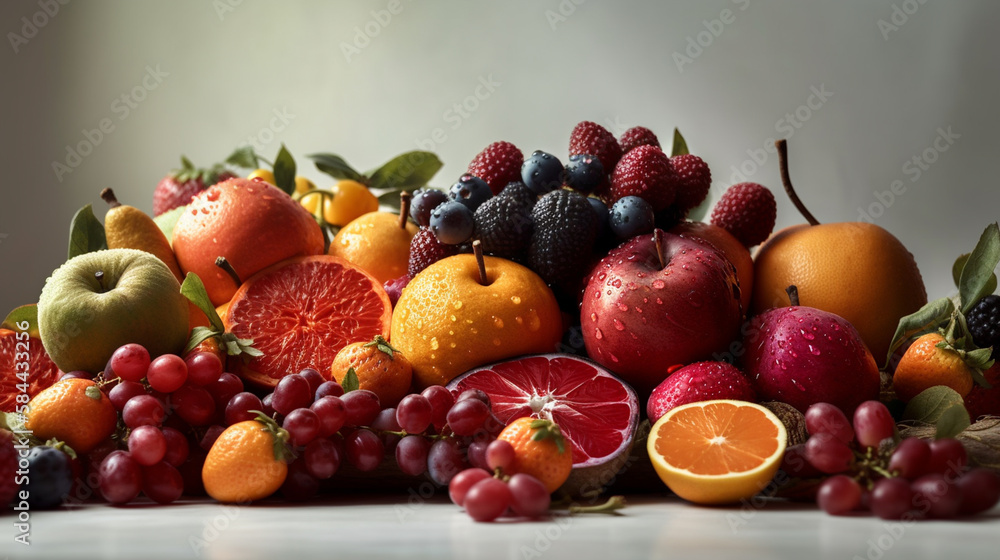 Fresh fruits on the table. Concept of healthy eating and lifestyle.generative ai Fresh fruits on the table. Concept of healthy eating and lifestyle.generative ai