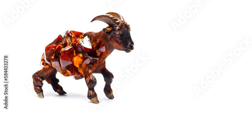 Wild rocky goat in stones on a white background of gems  isolate. AI generated. Header banner mockup with space.