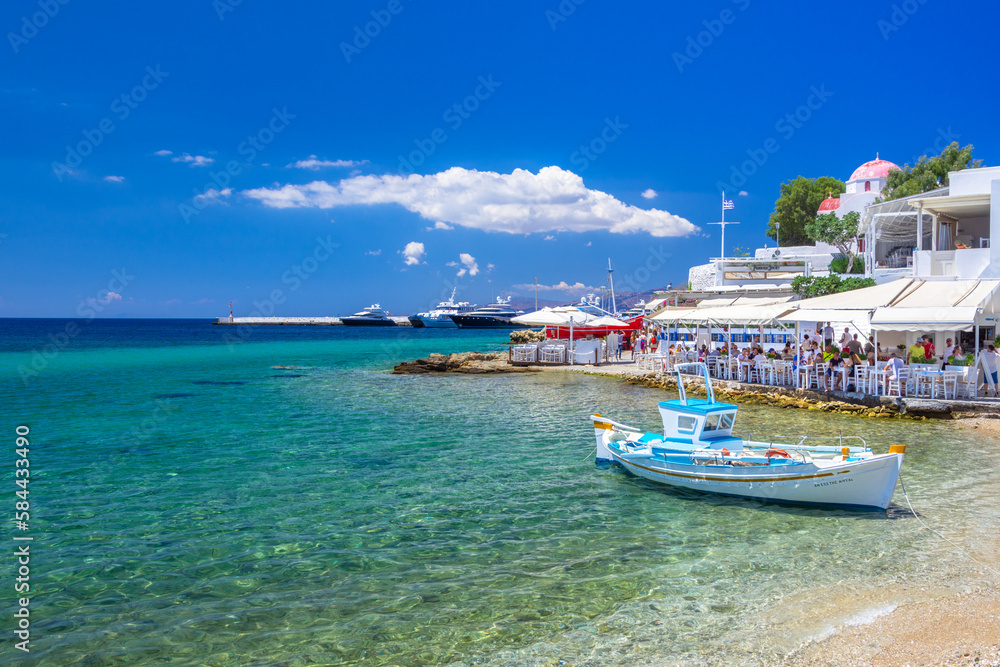 View of the famous pictorial Mykonos town in Mykonos island, Greece