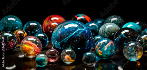 Universes inside in a placer of balls. High quality illustration