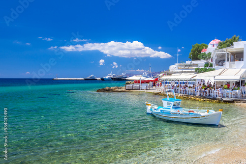 View of the famous pictorial Mykonos town in Mykonos island, Greece