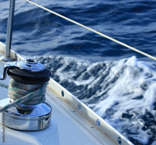 Handle winch for sailboats. Nautical equipment. Equipment for sailing with the wind.