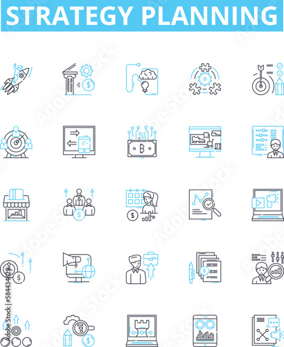 strategy planning vector line icons set. Strategy, Planning, Strategy-Planning, Planning-Strategy, Formulating, Developing, Forecasting illustration outline concept symbols and signs