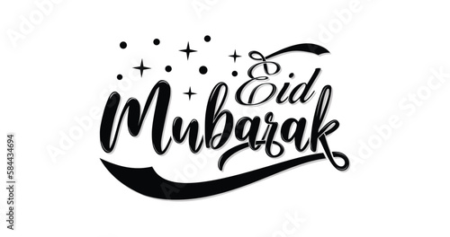 Eid Mubarak handwritten text lettering. Vector calligraphy in black color on white background for your design