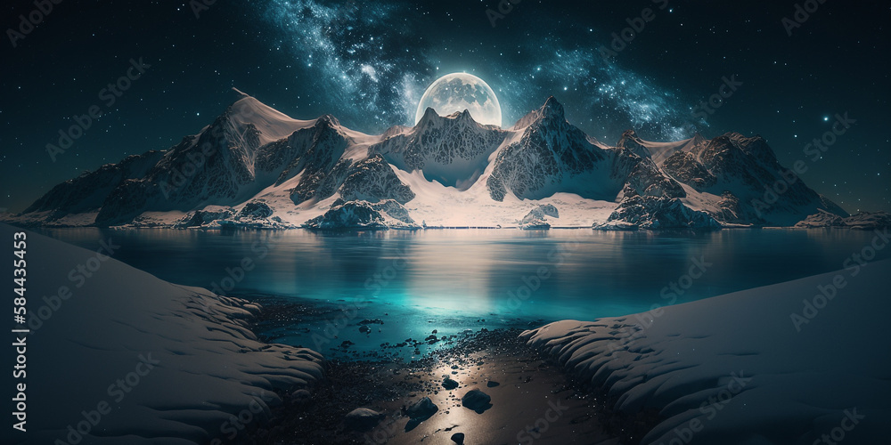 brilliant snow-capped mountains with ocean views Generative AI Digital Illustration Part#24032