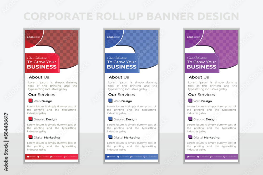 Modern roll up banner template for the exhibition, Corporate Business stand, editable roll up banner vector template, Vertical roll up, x-stand, exhibition display, Retractable banner stand set