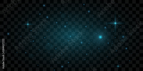 Blue flash on a black background. Magic glow light effect. Vector blue glowing light glitter abstract background. The effect of the camera. Vector illustration.