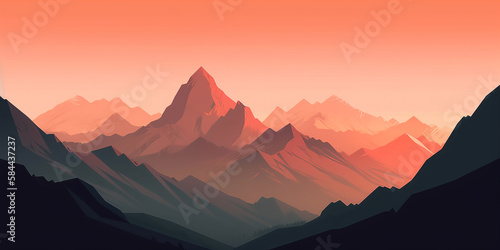 Majestic mountain range at sunrise minimalist serene Generative AI Digital Illustration Part#240323