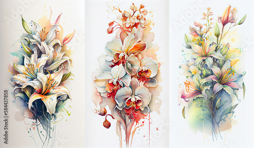 flowers on white background. bouquet of flowers isolated, background with flowers, abstract beautiful spring flowers, illustration with Generative AI
