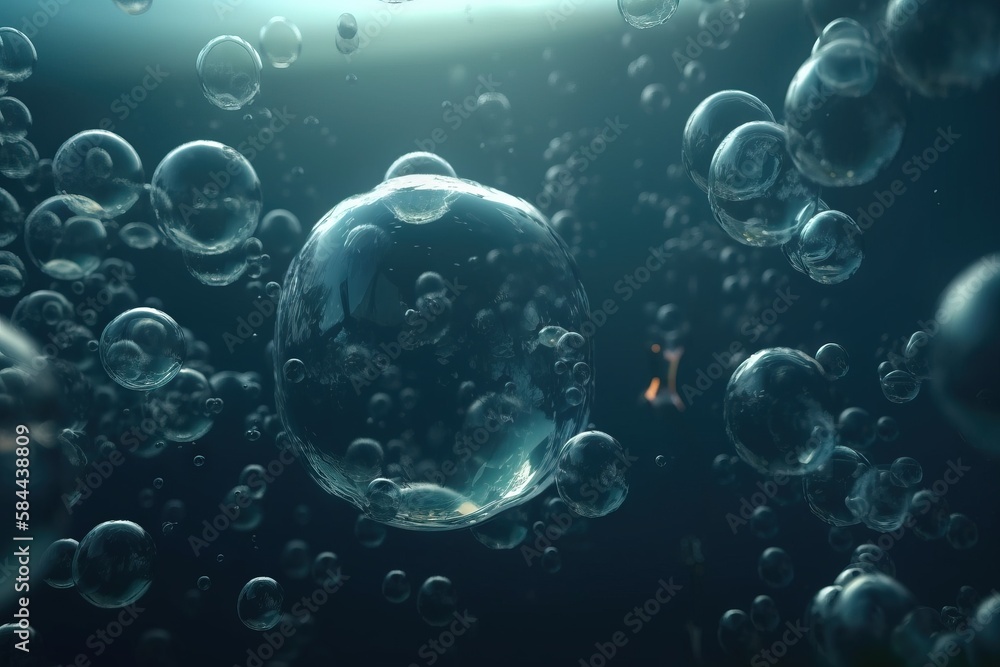 a lot of bubbles floating in the air on a dark background with a bright spot in the middle of the picture and a bright spot in the middle of the photo. generative ai a lot of bubbles floating in the air on a dark background with a bright spot in the middle of the picture and a bright spot in the middle of the photo. generative ai