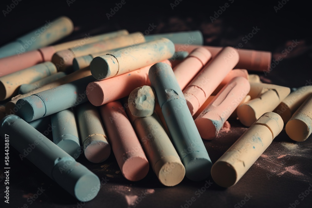 a pile of crayons sitting on top of a black table top next to a pile of crayons on a table top. generative ai a pile of crayons sitting on top of a black table top next to a pile of crayons on a table top. generative ai