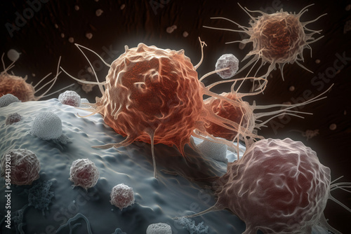 White blood cells attacking cancer cells, AI Generativea photo