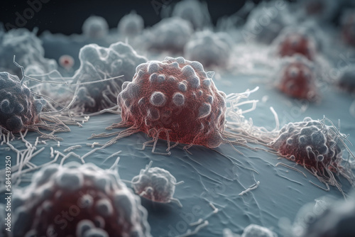 White blood cells attacking cancer cells, AI Generative photo