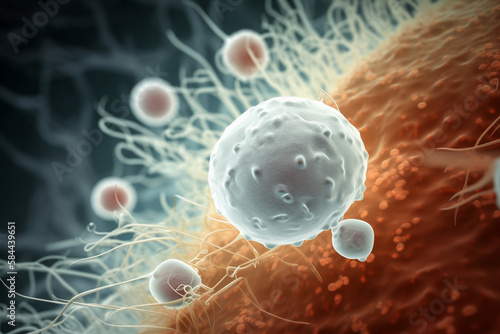 White blood cell neutrophil attacking bacteria, AI Generative photo