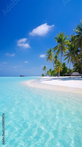 A serene beach in the Maldives, with crystal clear waters and white sand AI Generative