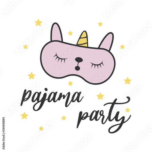 Obraz na płótnie Pajama party quote concept slogan text with cute pink sleeping mask drawing, design for fashion graphics w salonie