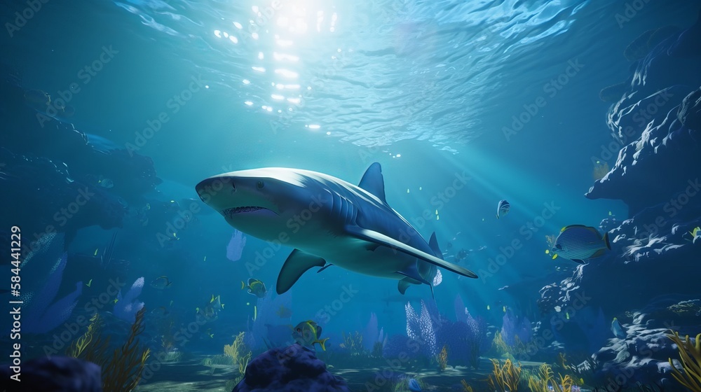 Naklejka premium Holographic shark in the sea AI Generated