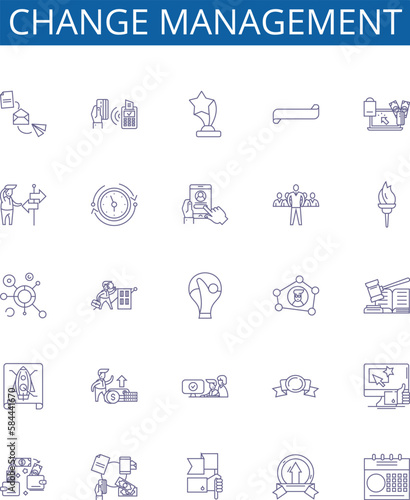 Change management line icons signs set. Design collection of Transformation, Agility, Transition, Adaptation, Revision, Modification, Improvement, Reinvention outline concept vector illustrations