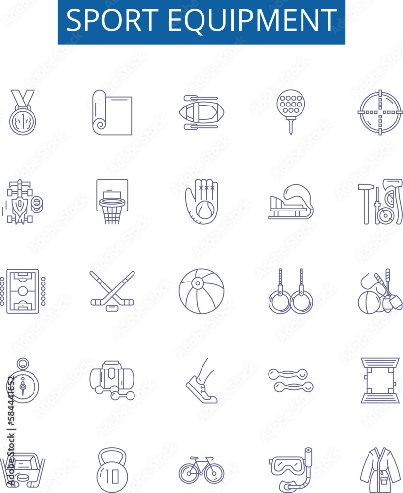 Sport equipment line icons signs set. Design collection of Gear, Balls ...