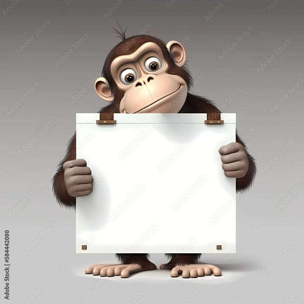 Chimpanzee with blank sign. Generative AI Chimpanzee with blank sign. Generative AI