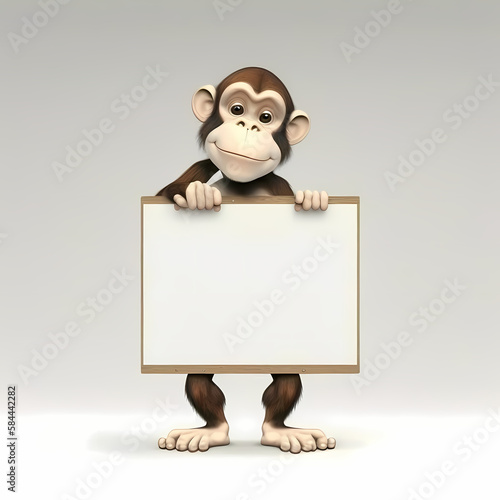 Chimpanzee with blank sign. Generative AI © premiumdesign