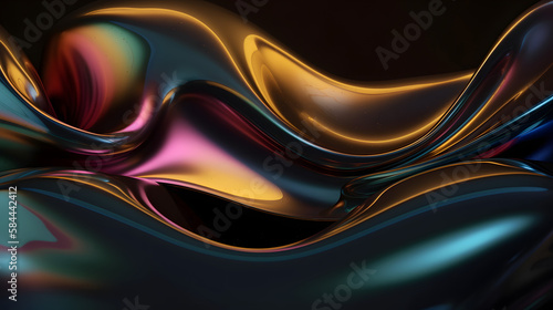 glossy, reflective metallic, organic fluid wave in motion. Gradient design element for banner, background, wallpaper. Ideal for cosmetics and perfume visuals.