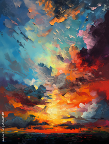 Colorful sky at sunrise. Generative AI © PIRMYN