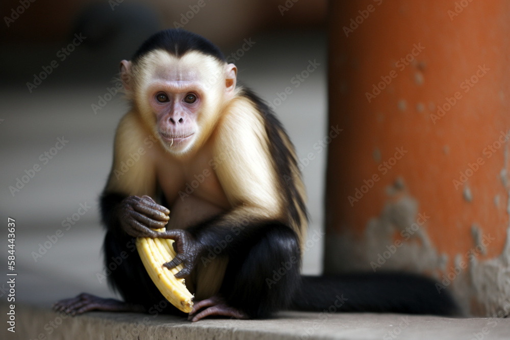 Japanese macaque sitting on a rock Generative AI Japanese macaque sitting on a rock Generative AI