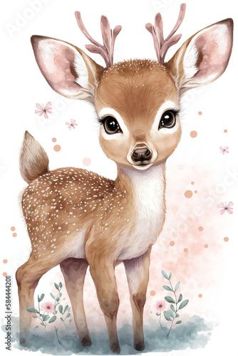 Cute baby deer watercolor photo