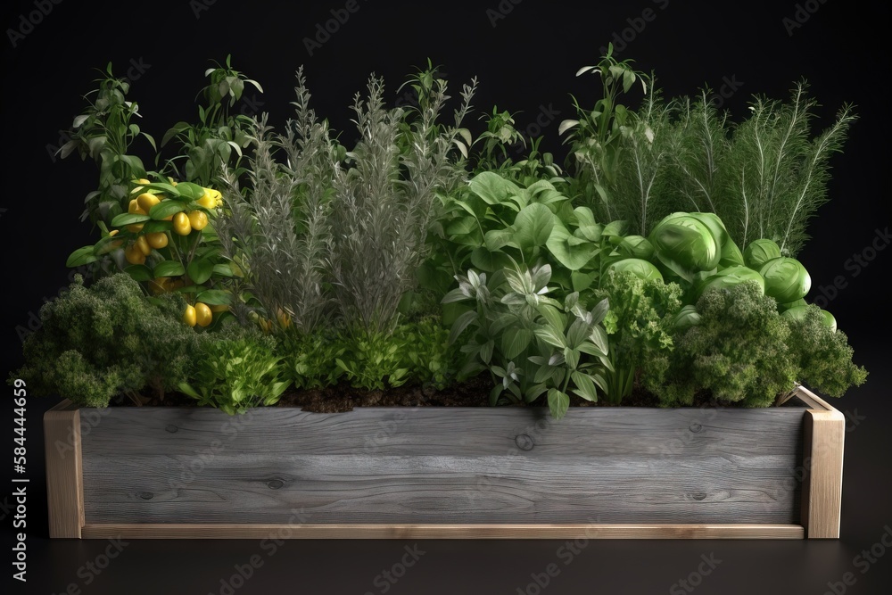 a wooden planter filled with lots of green plants and vegetables on top ...