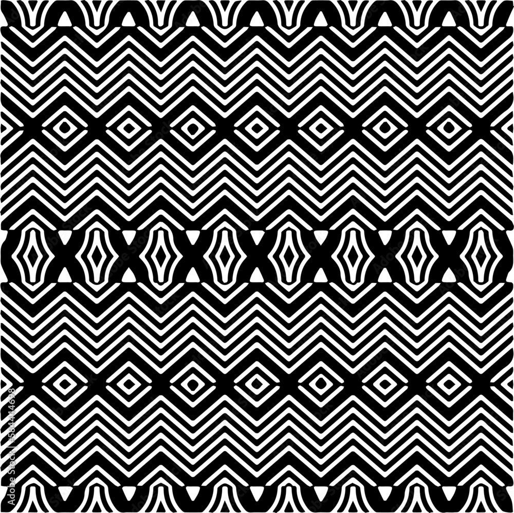 Vector geometric seamless pattern. Ornamental background with abstract shapes. Black and white texture. Abstract ornament background. Dark repeat design for decor, fabric, cloth.Abstraction art. Vector geometric seamless pattern. Ornamental background with abstract shapes. Black and white texture. Abstract ornament background. Dark repeat design for decor, fabric, cloth.Abstraction art.