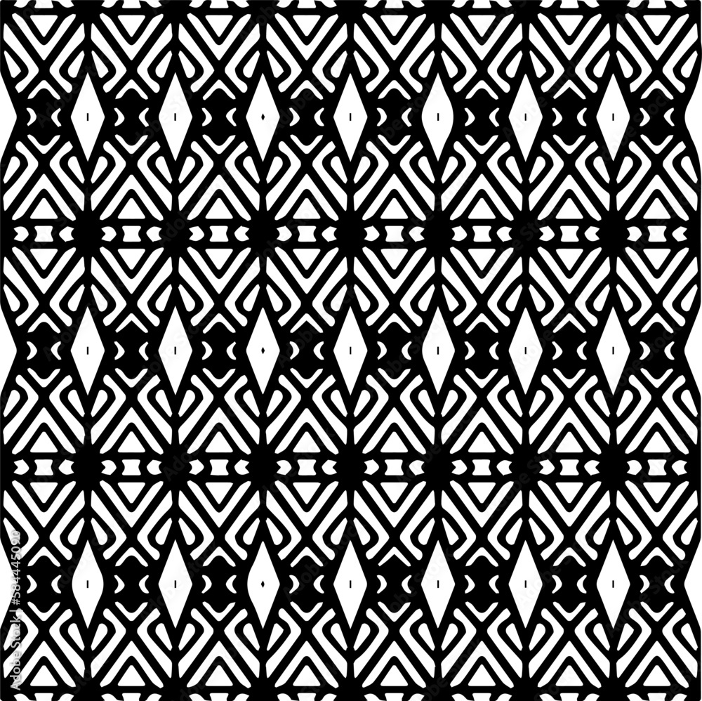 Vector geometric seamless pattern. Ornamental background with abstract shapes. Black and white texture. Abstract ornament background. Dark repeat design for decor, fabric, cloth.Abstraction art. Vector geometric seamless pattern. Ornamental background with abstract shapes. Black and white texture. Abstract ornament background. Dark repeat design for decor, fabric, cloth.Abstraction art.