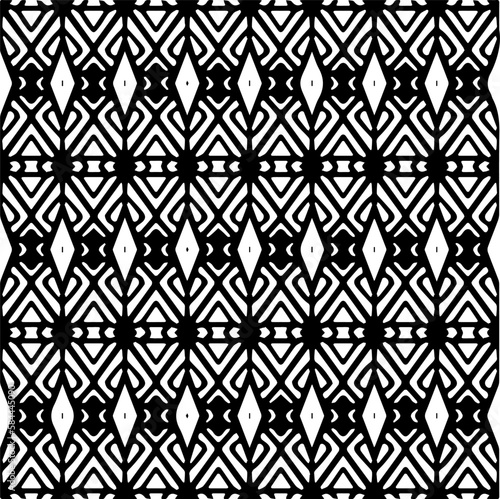 Vector geometric seamless pattern. Ornamental background with abstract shapes. Black and white texture. Abstract ornament background. Dark repeat design for decor, fabric, cloth.Abstraction art.